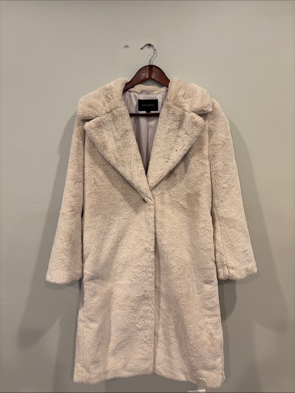 Banana Republic Cream Faux Fur Teddy Coat Longline Jacket